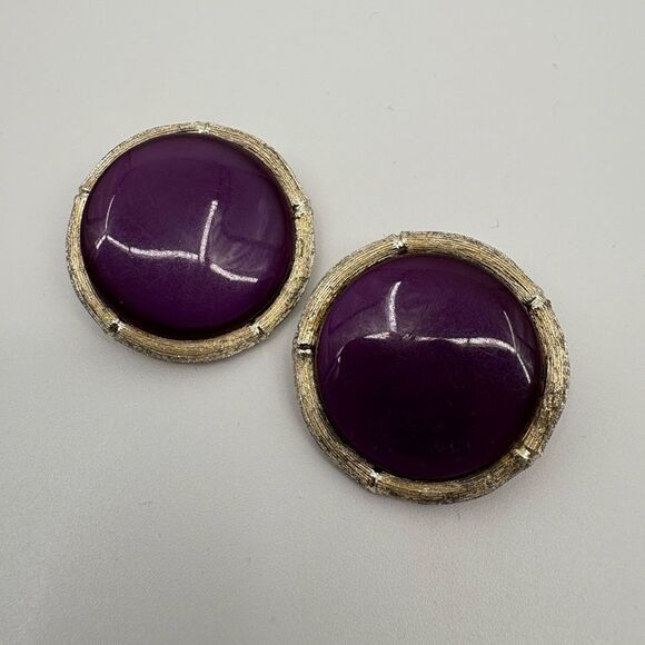 Lisner | 80s Elegant Purple and Gold Women's clip on Earrings - Picture 1 of 3